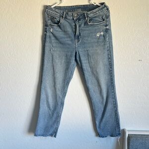 Light Blue Distressed Jeans denim size 10 straight high waist ankle length women